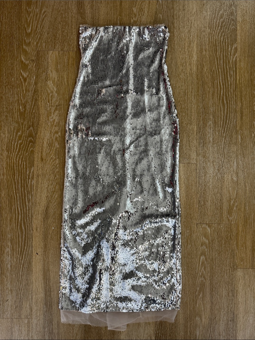 Zara Strapless Silver Metallic Sequin Midi Tube Dress Size Small - Picture 8 of 12
